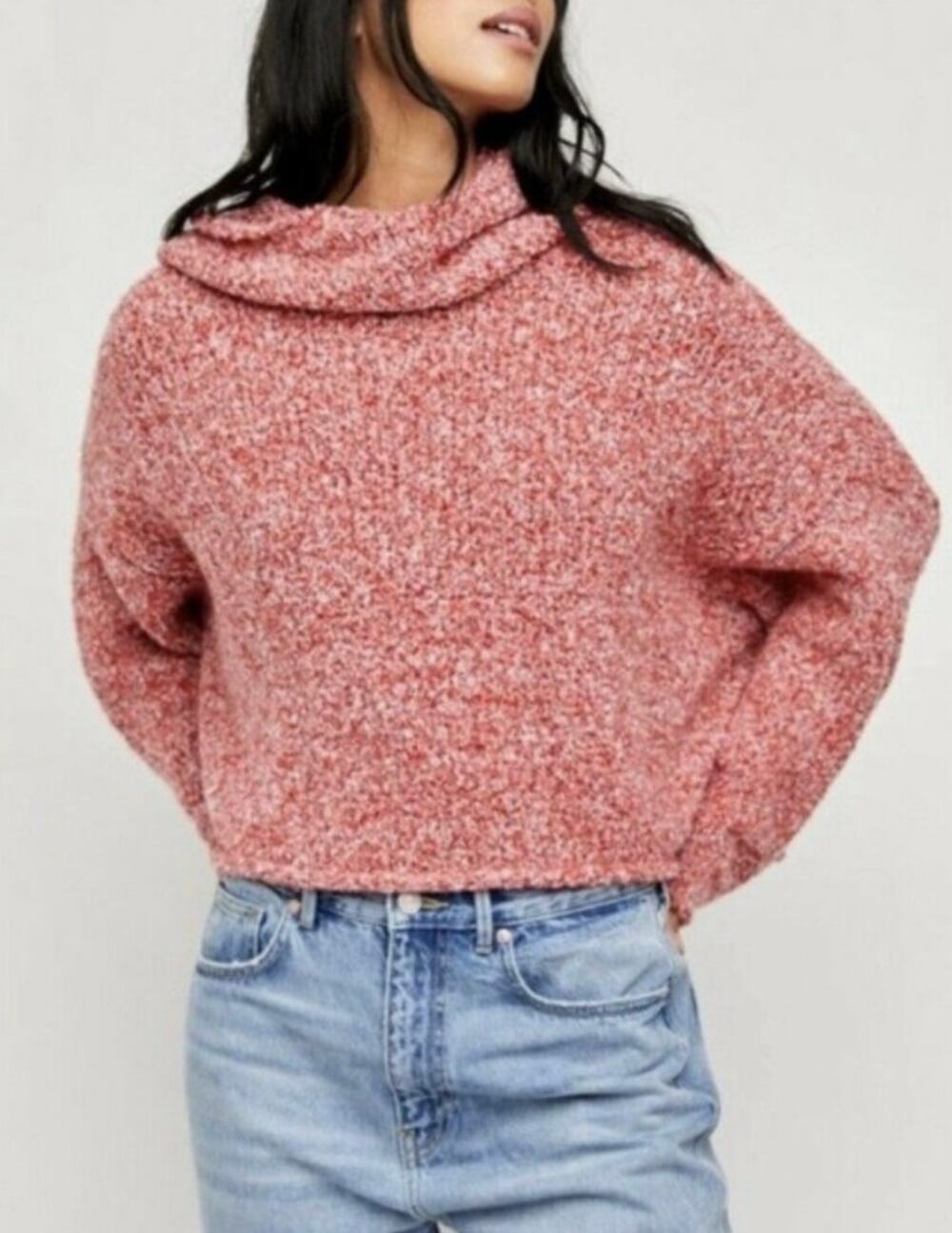 Free People BFF Red Lotus Cowl Neck Knit Sweater sz XS